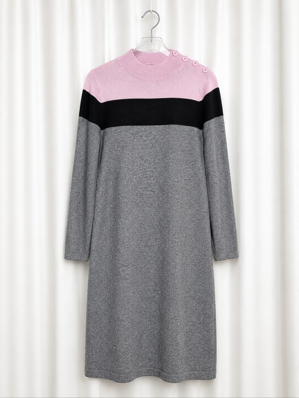 Talbots Pink Gray Black Colorblock Cashmere Blend Mock Neck Knit Sweater Dress